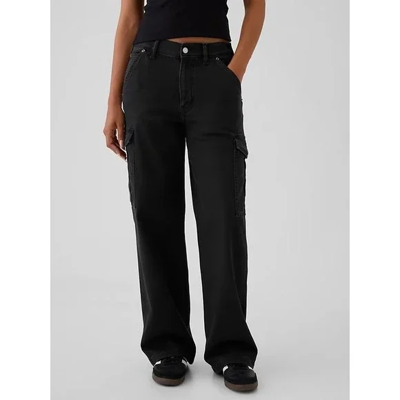 NWT Gap Mid Rise '90s Loose Cargo Jeans Washed Blk Grunge Baggy Skater Sz 33 16 - Picture 3 of 16